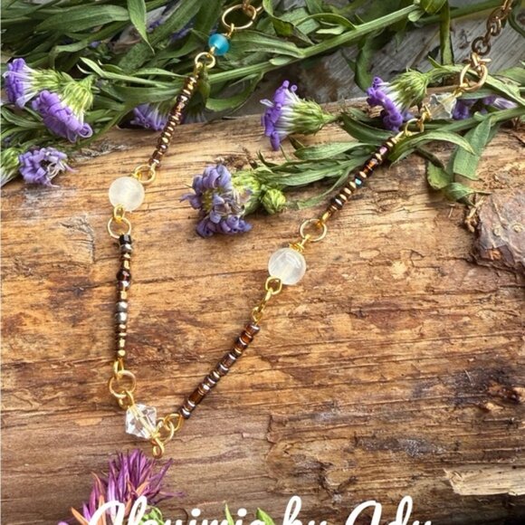 Beaded gemstones chain short necklace